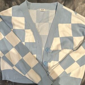 Garage Cardigan with blue and white checkered print